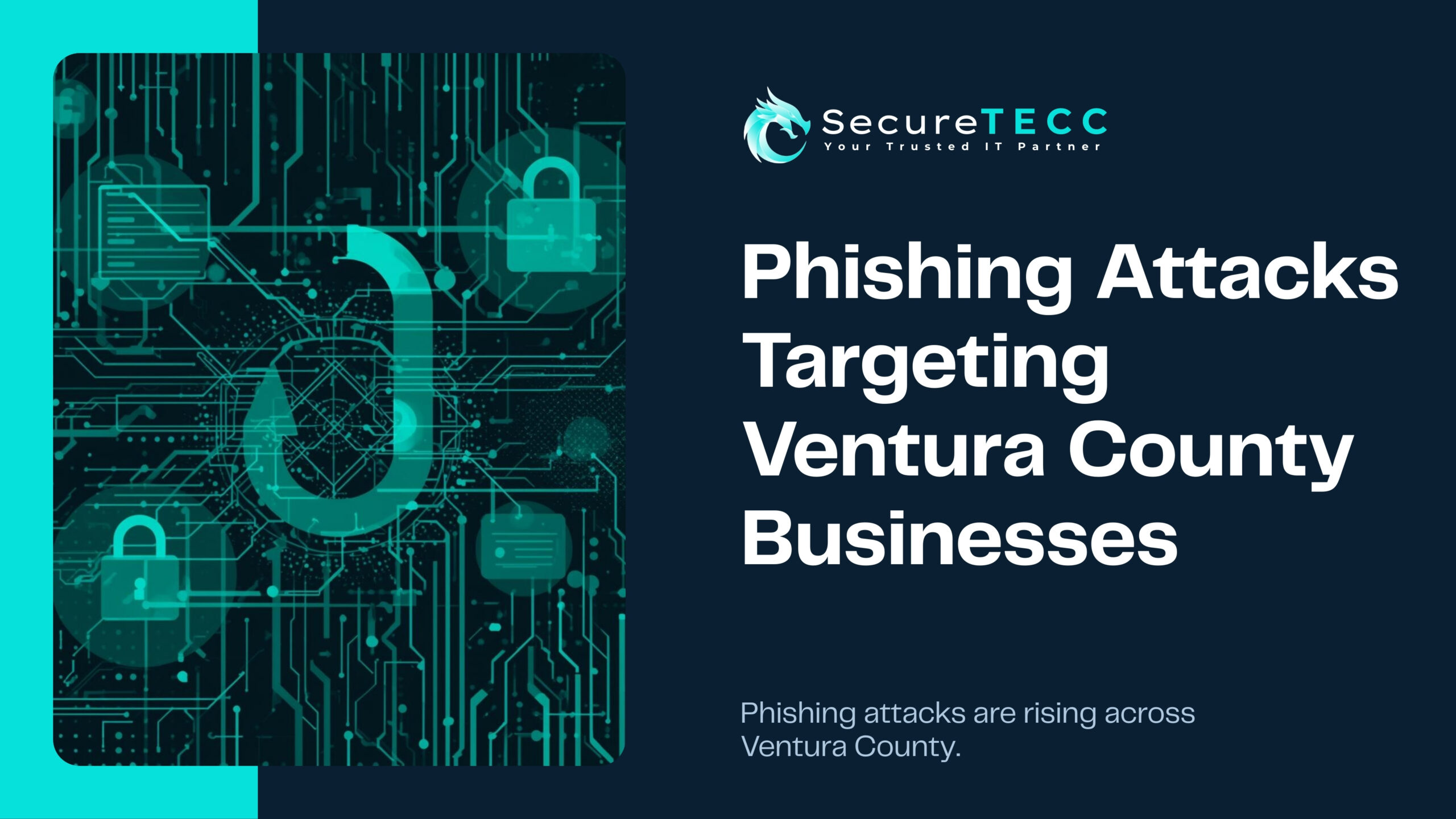 Abstract digital shield and padlock icon on a dark blue background symbolizing SecureTECC’s cybersecurity protection and secure managed IT services for small and midsize businesses.